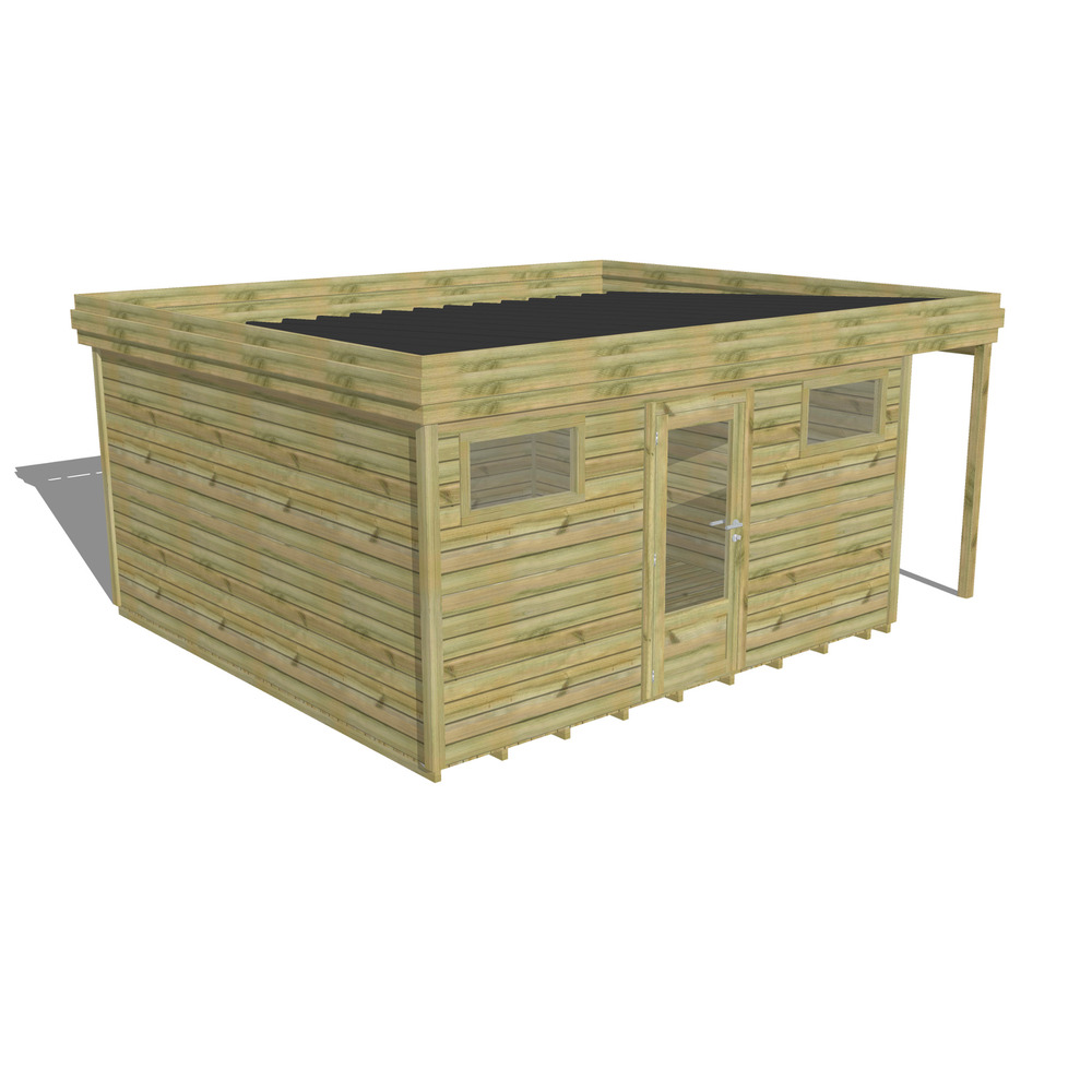 Abri de jardin bois pin traité autoclave 27mm - 5,34x4,34m / 23m2 - bac acier - plancher bois
