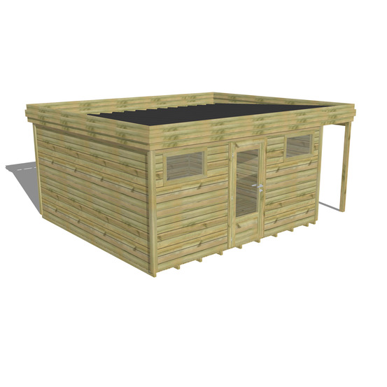 Abri de jardin bois pin traité autoclave 27mm - 5,34x4,34m / 23m2 - bac acier - plancher bois
