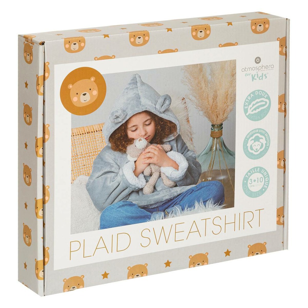 Plaid sweatshirtshirtshirt capuche ours - gris