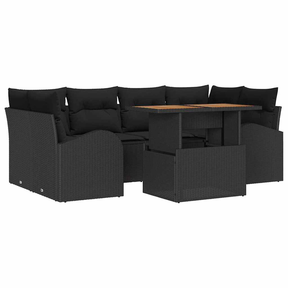 Ensemble de canapé de jardin 7 pcs noir poly rotin