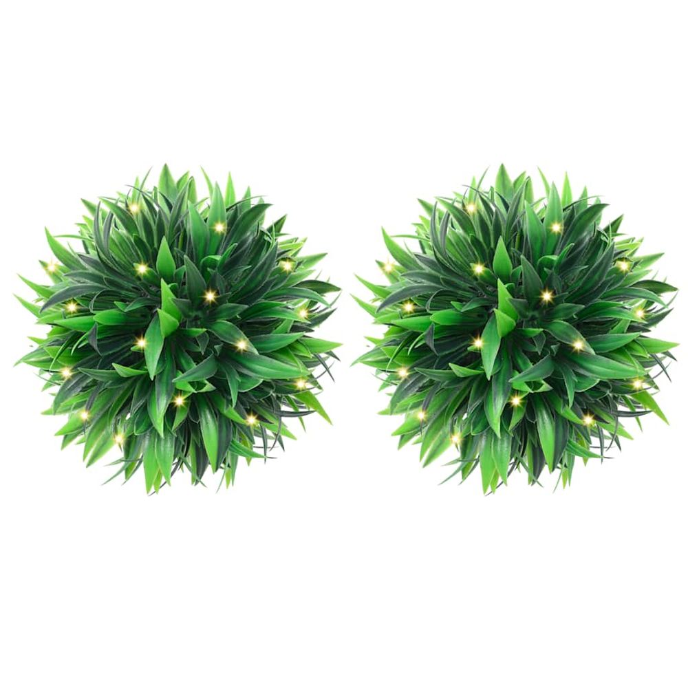 Boules de buis artificielles avec lumières led 2 pcs vert 20 cm