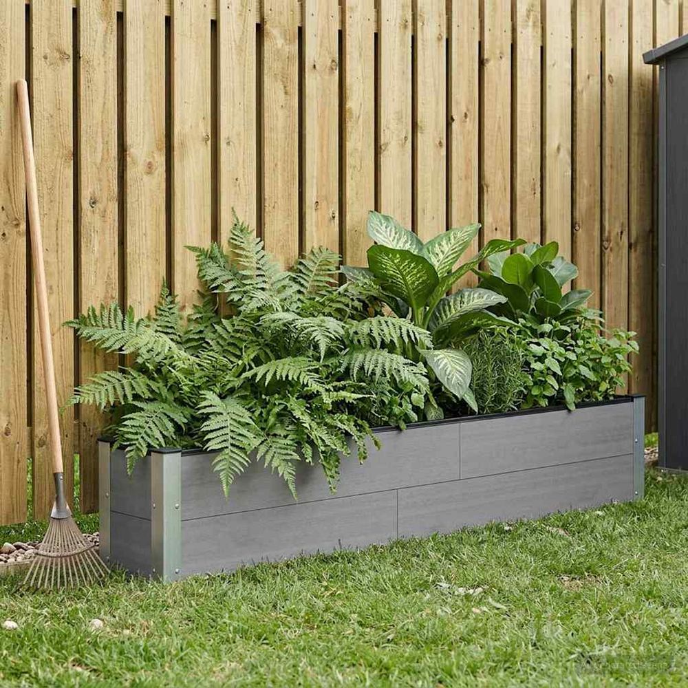 Longue jardinière surélevée wpc aluminium jardin culture 200x36cm gris