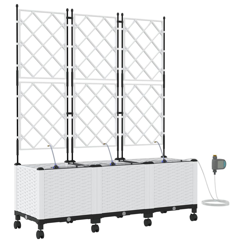 Porte-plante de jardin avec irrigation et roues 3 pc blanc pp
