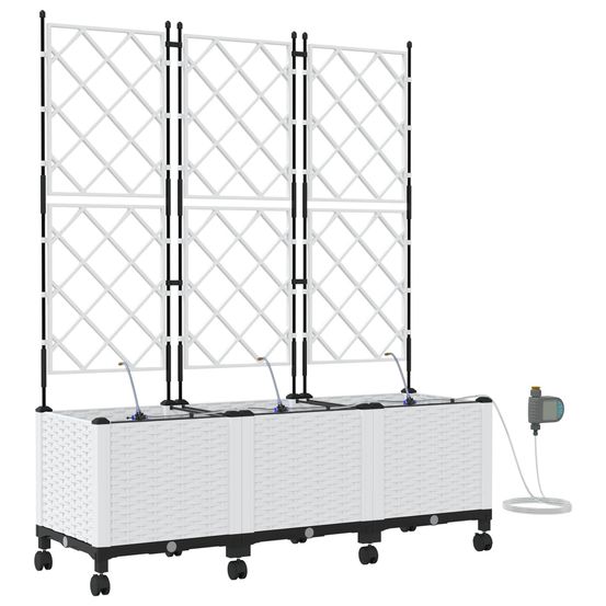 Porte-plante de jardin avec irrigation et roues 3 pc blanc pp