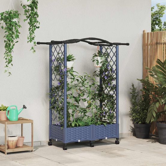 Jardinière surélevée polypropylène terrasse treillis toit gris 124x129cm