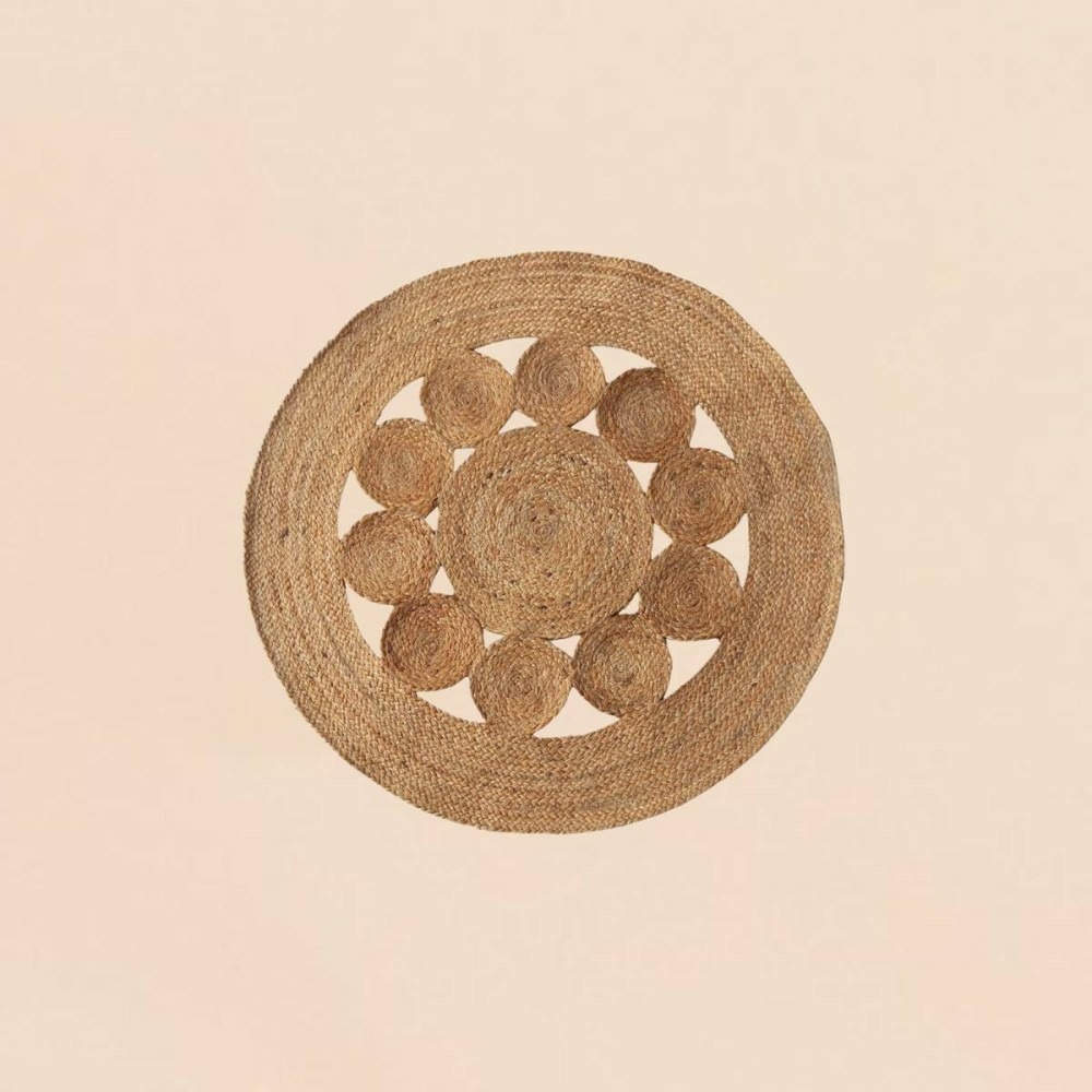 Tapis en jute rond forme fleur 80cm