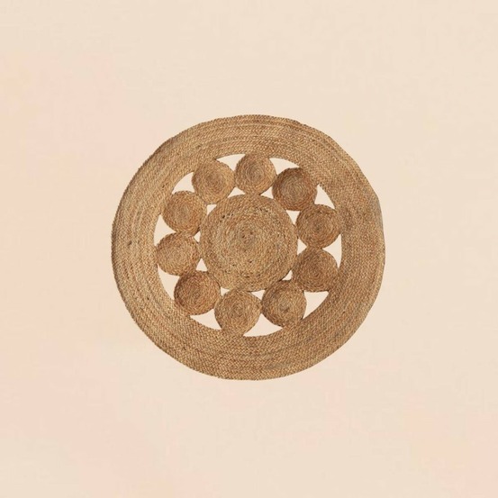 Tapis en jute rond forme fleur 80cm