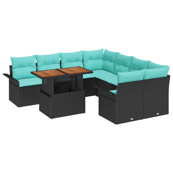 Ensemble de canapé de jardin 9 pcs noir poly rotin