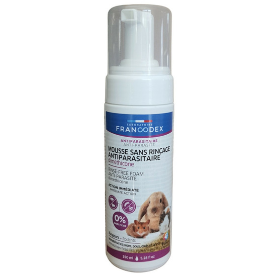Mousse sans rinçage antiparasitaire au dimethicone pour rongeur 150ml