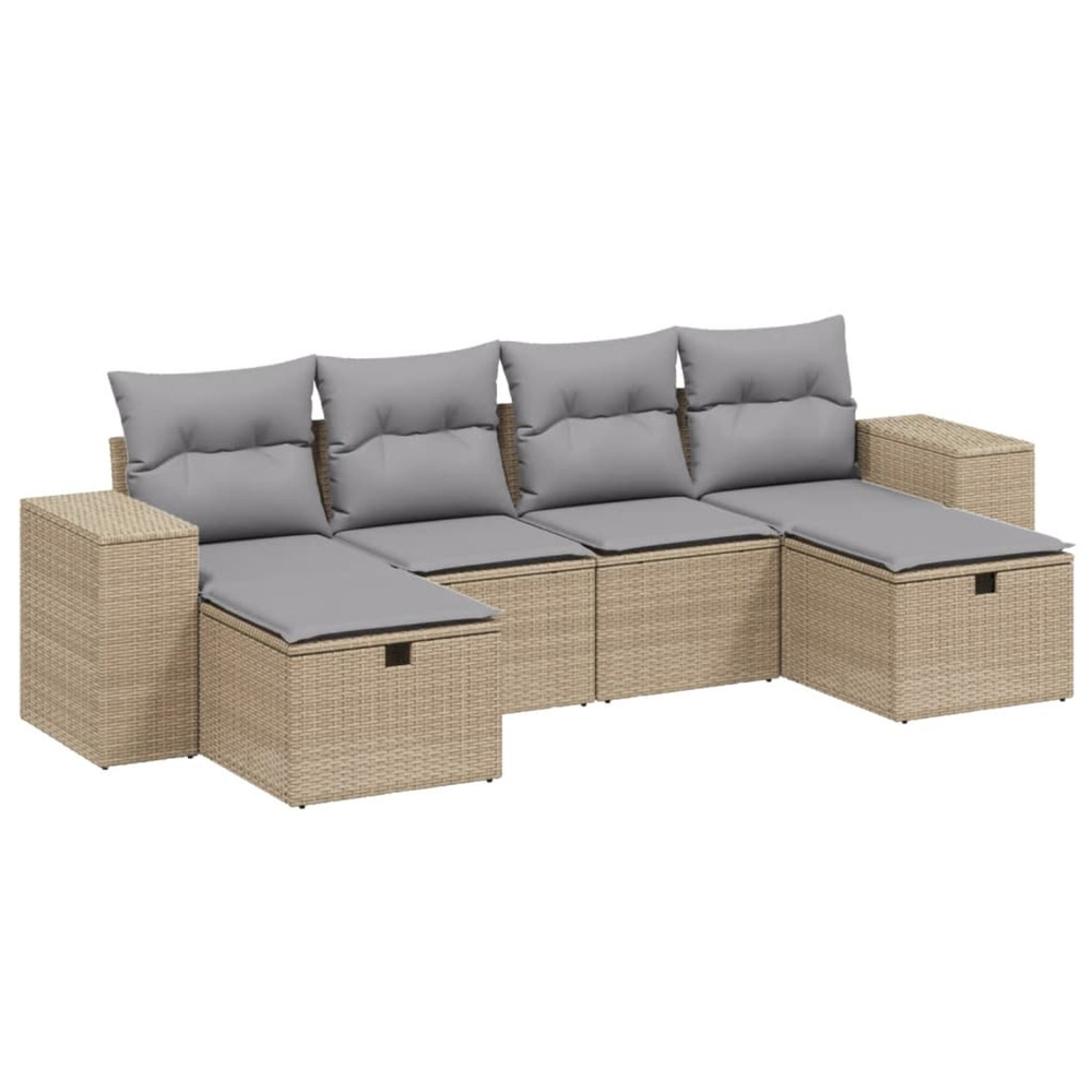 Salon de jardin avec coussins 6pcs mélange beige résine tressée