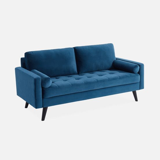 Canapé 3 places scandinave fixe, droit, pieds bois