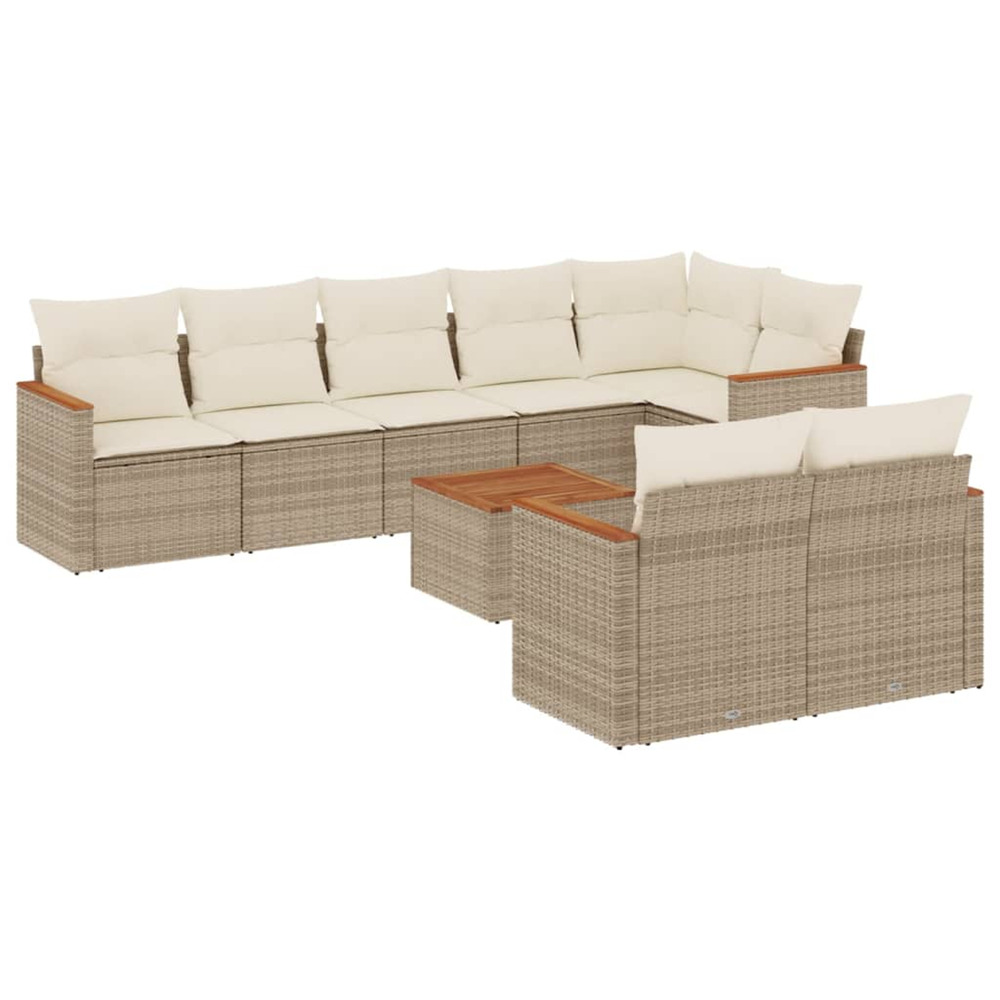 Salon de jardin avec coussins 9 pcs beige résine tressée