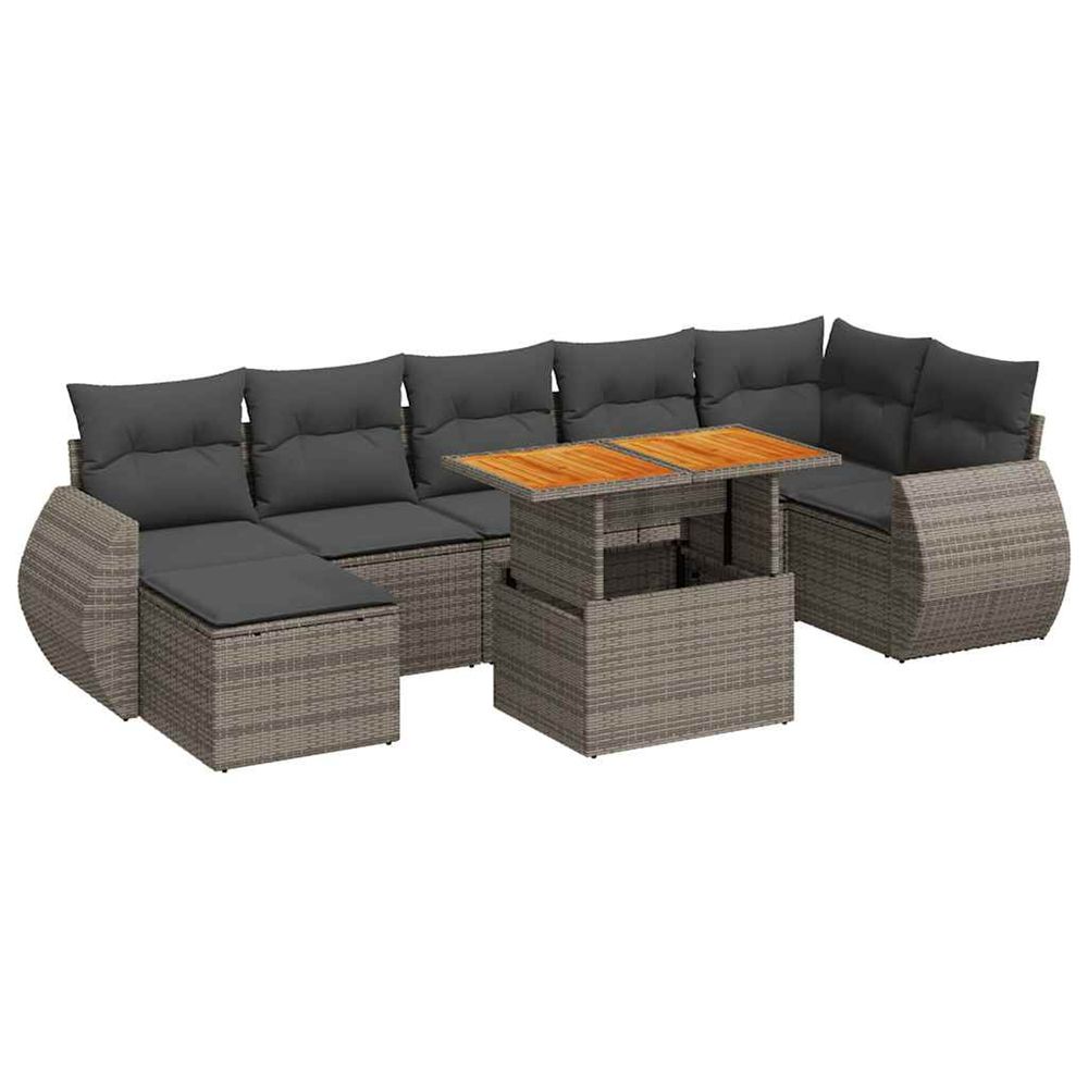 Salon de jardin 8 pcs avec coussins gris résine tressée