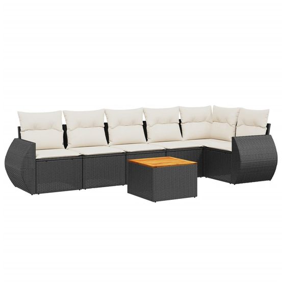 Salon de jardin 7 pcs avec coussins noir résine tressée
