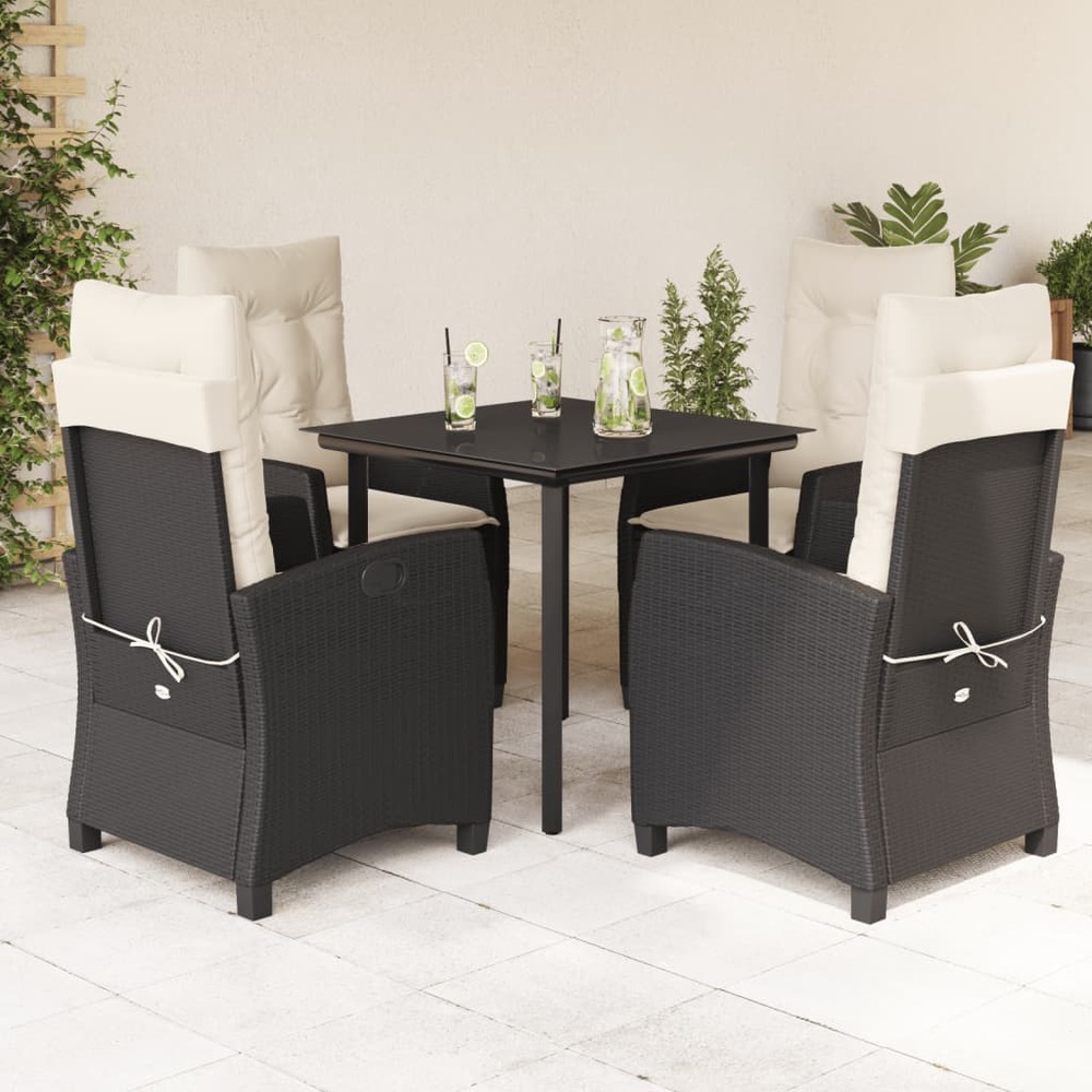 Ensemble à manger de jardin coussins 5pcs noir résine tressée
