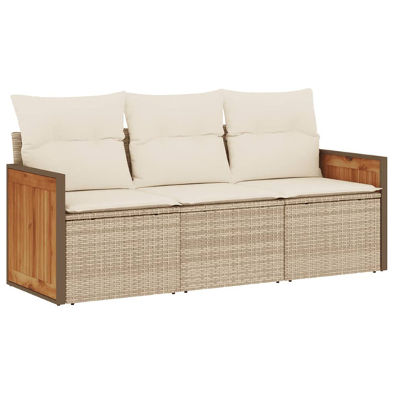 Salon de jardin avec coussins 3 pcs beige résine tressée