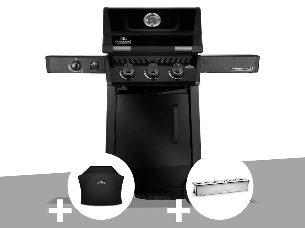 Barbecue gaz freestyle 365 noir 3 brûleurs et 1 réchaud latéral + housse de prot