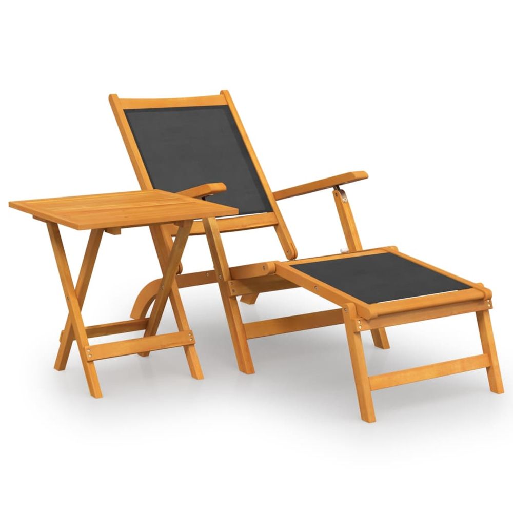 Chaise longue d'extérieur avec table acacia massif et textilène bain de soleil