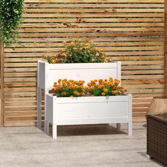 Jardinière d'angle 2 niveaux en bois de pin massif 84.5 cm blanc