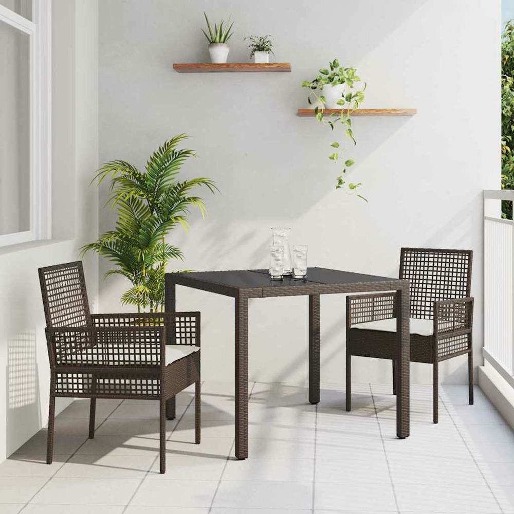 Ensemble de salle à manger pour jardin 3 pcs marron polyrotin