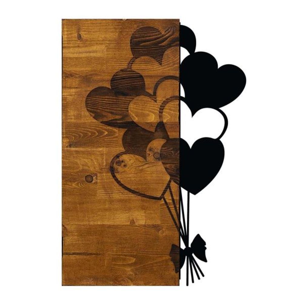 Decoration murale en métal et bois amour ballons coeur