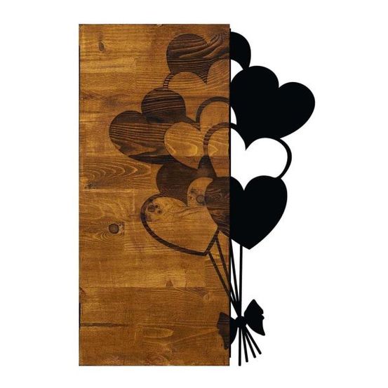 Decoration murale en métal et bois amour ballons coeur