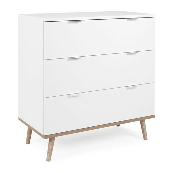 Commode göteborg - 3 tiroirs - décor chene sonoma blanc - scandinave - l 79,8 x p 40 x h 86,5 cm