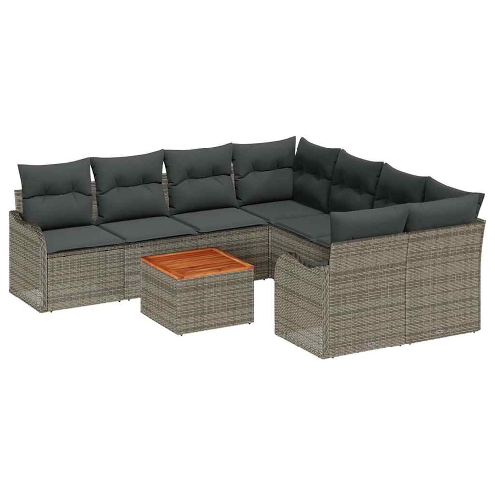 Ensemble de canapé de jardin 9 pc gris polyrotin