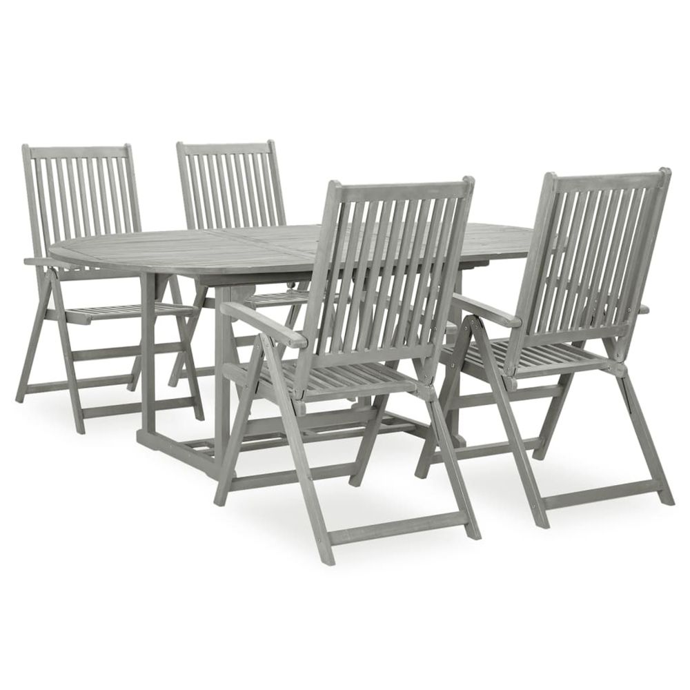 Ensemble de salle à manger de jardin 5 pièces (150-200) x 100 cm en bois d'acacia massif gris