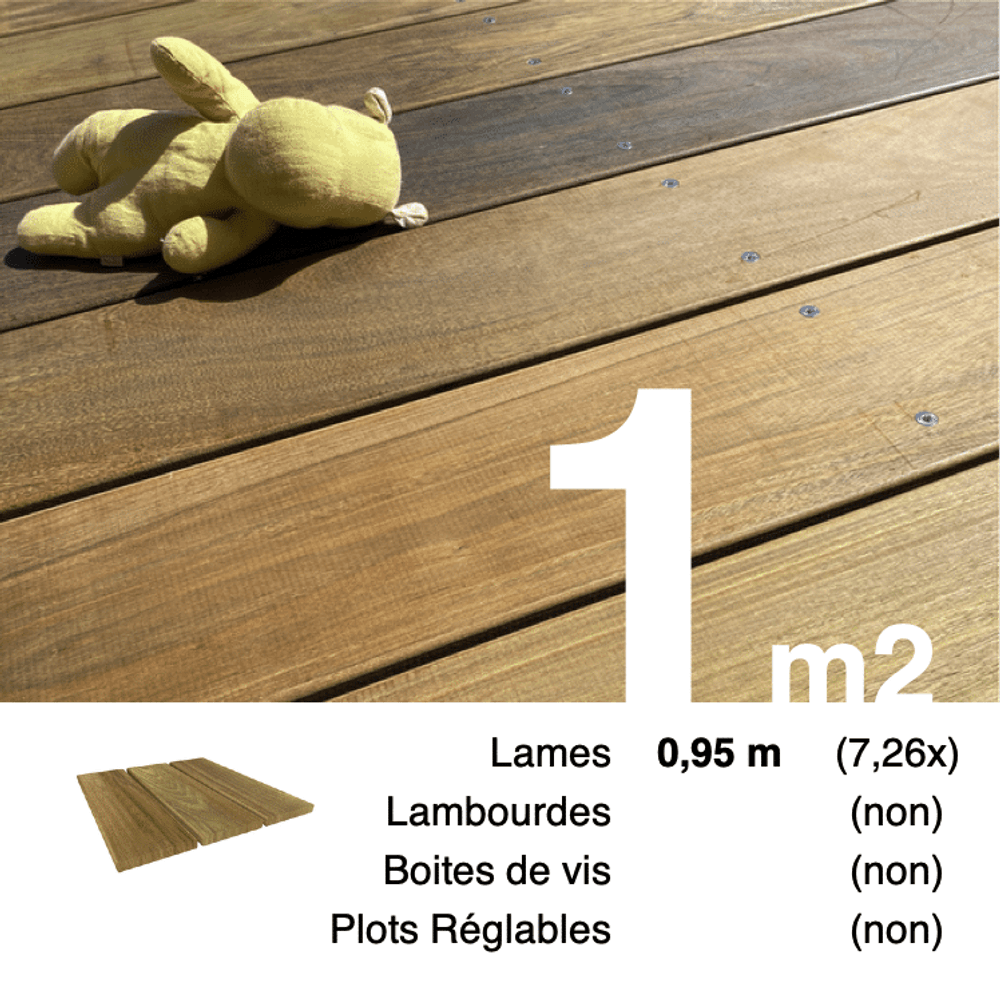 Lames de terrasse bois exotique ipé 21 x 145 mm • longueur 0,95 m • classe 5 • lot pour 1 m²