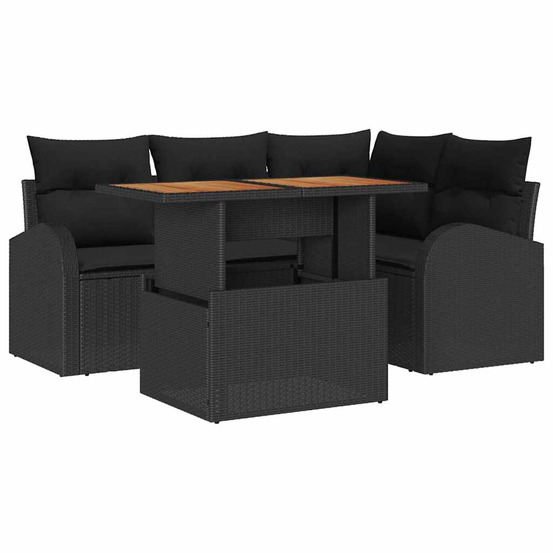 Ensemble de canapé de jardin 5 pcs noir poly rotin
