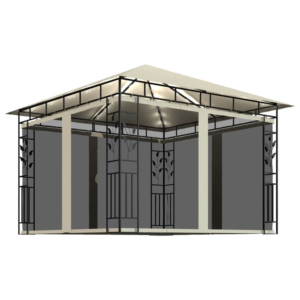 Tonnelle avec moustiquaire et lumières led 3x3x2,73 m crème