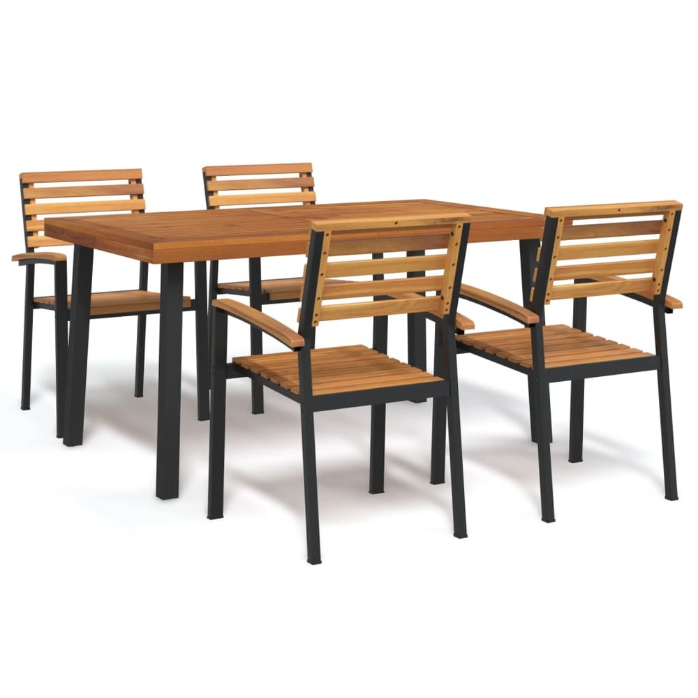 Ensemble à manger de jardin 5 pcs bois d'acacia massif et métal