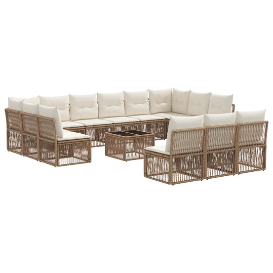 Ensemble de canapé de jardin 14 pcs beige polyrotin