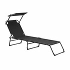 Bain de soleil transat chaise longue pliable avec pare-soleil acier pvc polyester 187 cm noir
