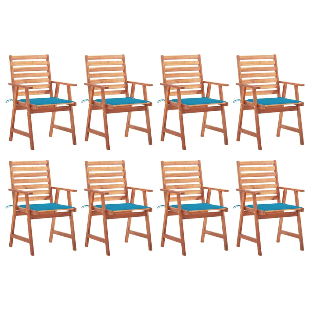 Chaises à manger d'extérieur lot de 8 et coussins acacia massif