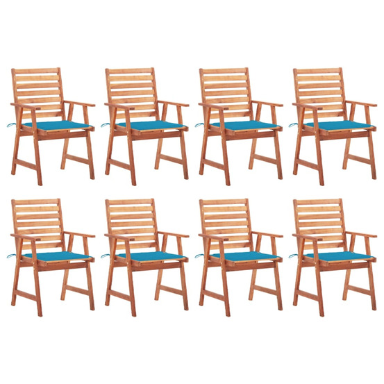 Chaises à manger d'extérieur lot de 8 et coussins acacia massif