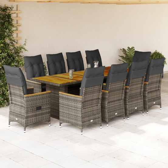 Ensemble de bistro de jardin 11 pcs coussins gris poly rotin