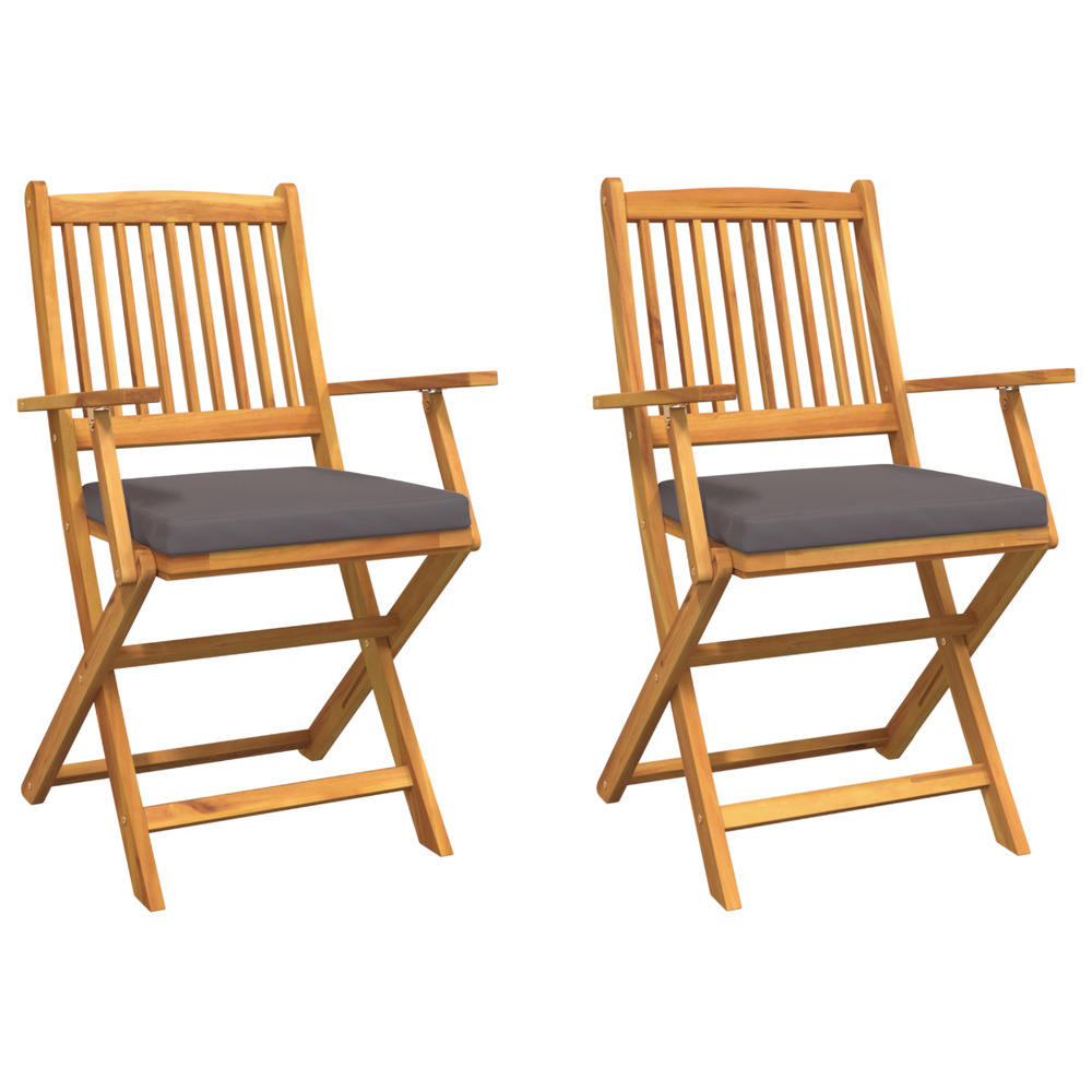 Chaises de jardin pliantes avec coussin gris 2 pièces en bois d'acacia solide