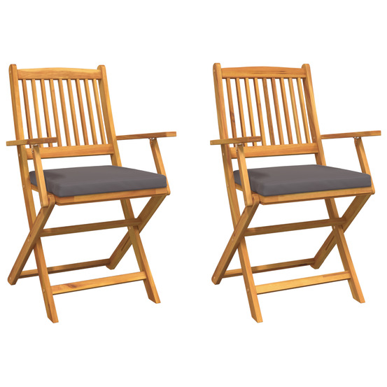Chaises de jardin pliantes avec coussin gris 2 pièces en bois d'acacia solide