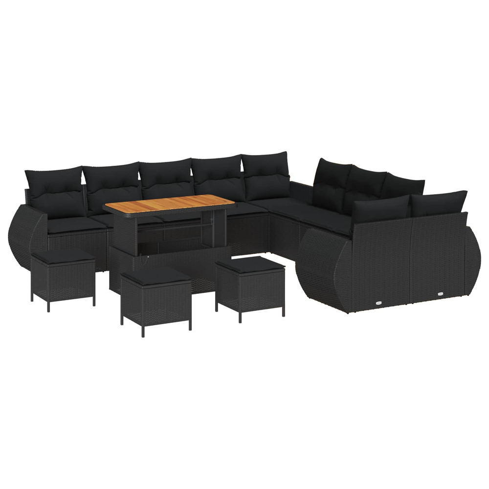 Ensemble de canapé de jardin avec coussin 14 pcs noir
