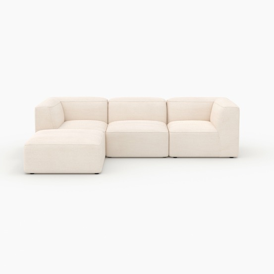 Mina-canapé modulable en velours blanc 3 places avec pouf