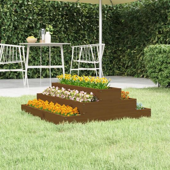 Potager en escalier 3 niveaux bois de pin pour plantes aromatiques miel