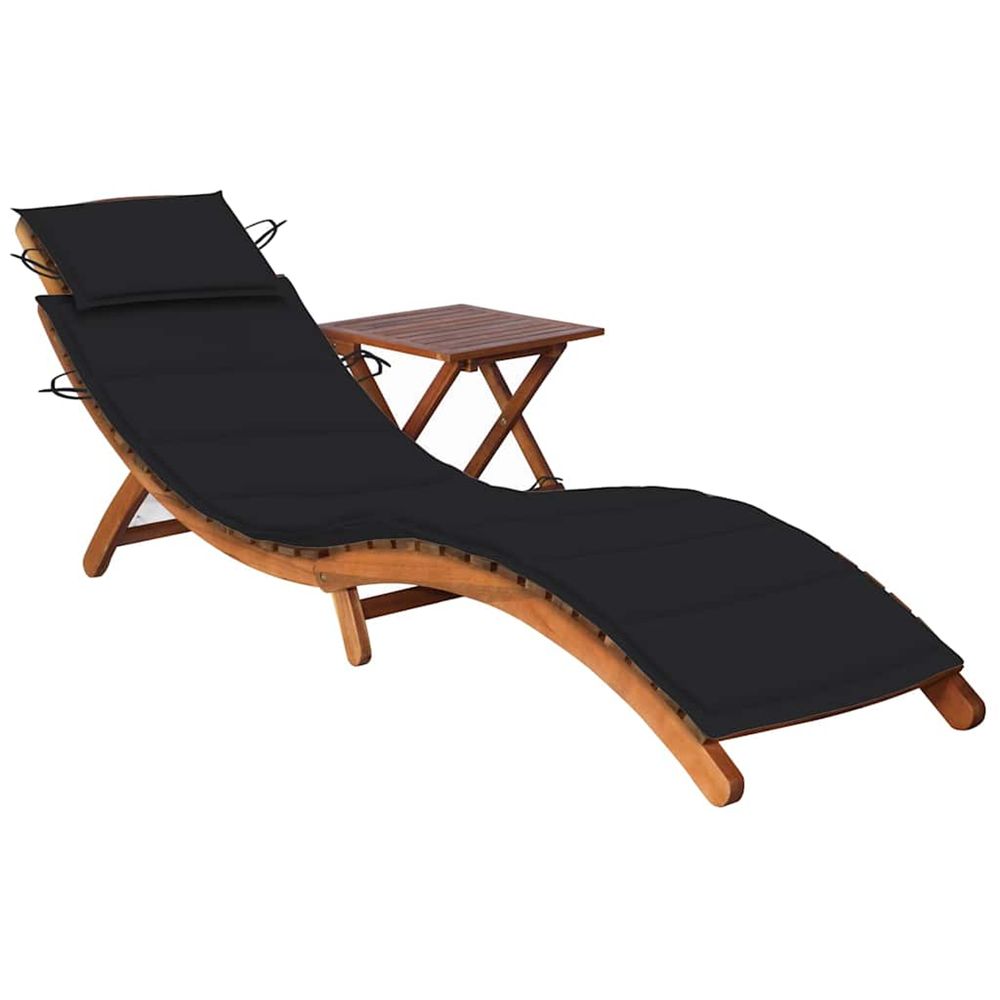 Chaise longue de jardin avec table et coussin bois d'acacia bain de soleil
