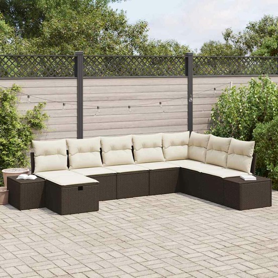 Ensemble de canapé de jardin 8 pcs marron polyrotin