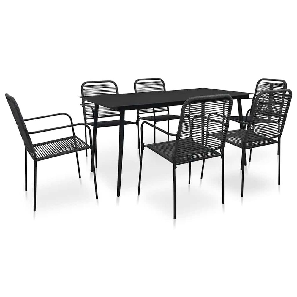 Ensemble à manger de jardin 7 pcs corde en coton et acier noir