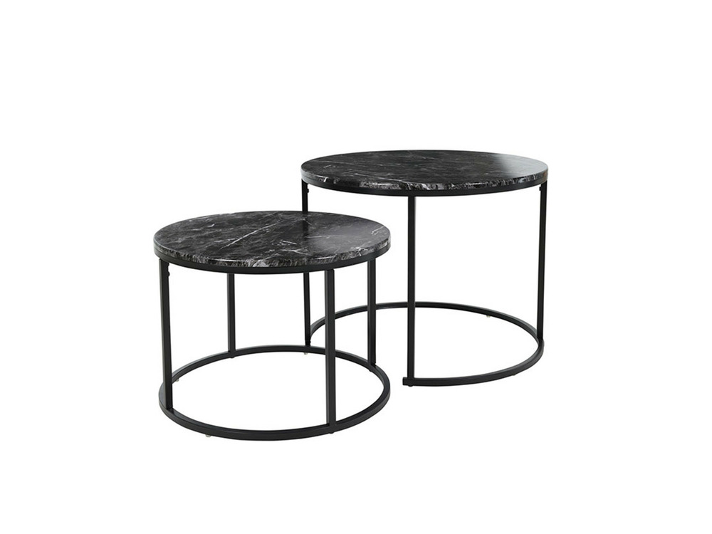 Thalia, tables basses effet marbre et pieds en métal noir