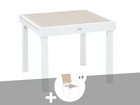 Ensemble repas table extensible alu 4/8 places beige/lin + 8 fauteuils piazza