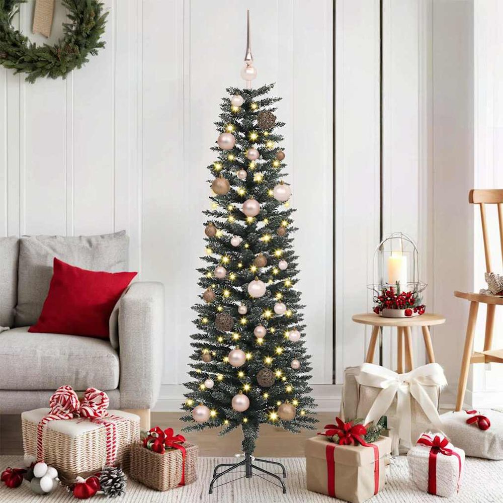 Sapin de noël lumineux 150 cm forme conique, kit complet effet neige avec 150 led