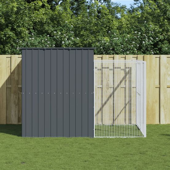Chenil avec enclos acier galvanisé jardin anthracite 214x253x181 cm